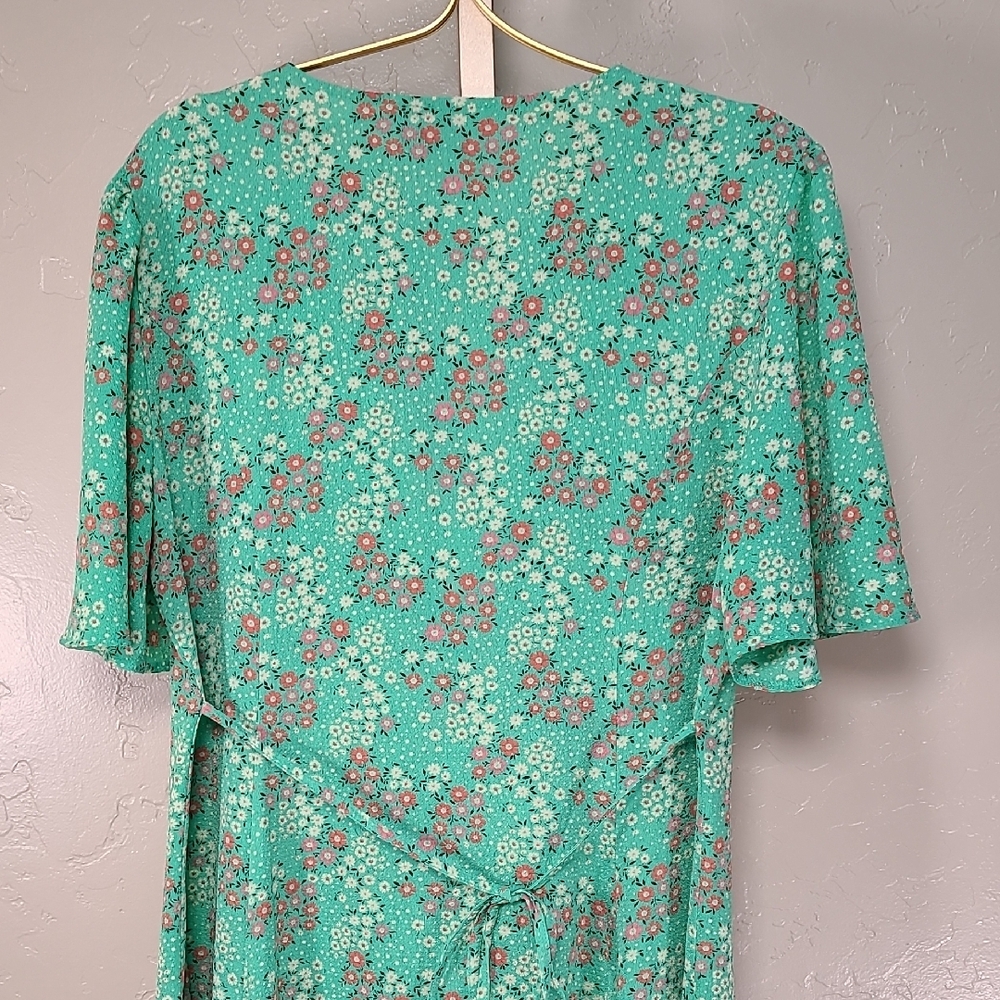 ASOS Mint‎ Green Pink Floral Midi Dress Whimsical Fairy Flowy Size 12 - Picture 8 of 12